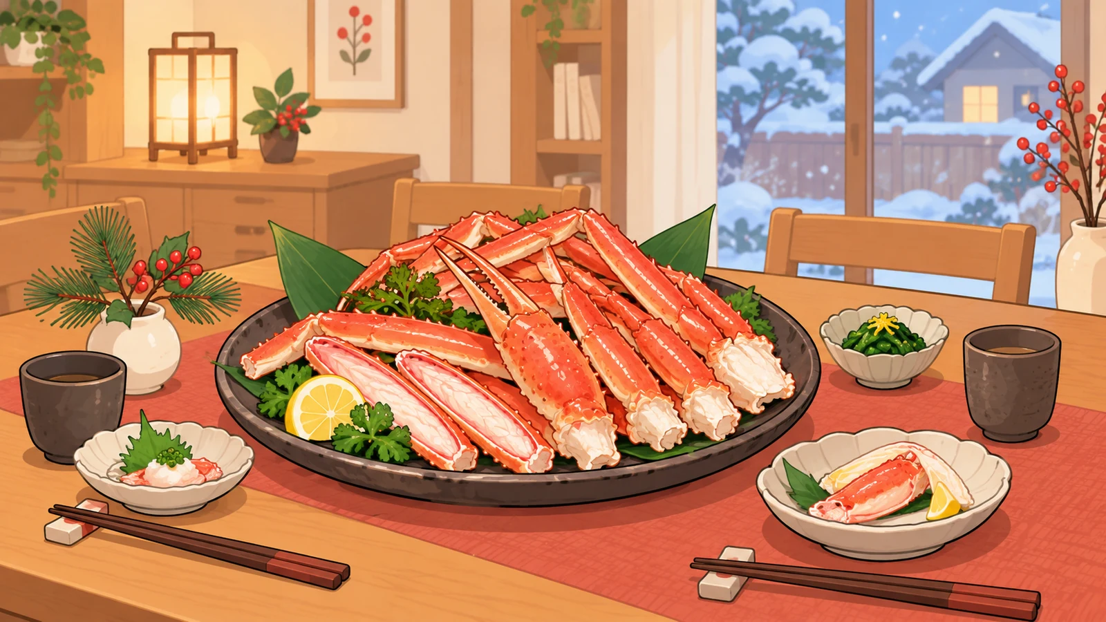 カニの脚を盛り付けた年末の食卓