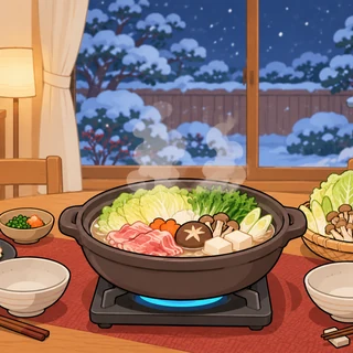 冬の夜の温かな鍋の食卓